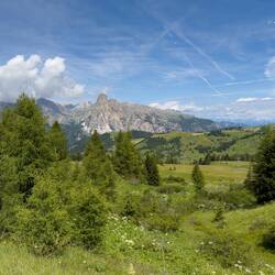 Glimpse of the peak of Sassongher from the trail — Pralongià Plateau, Dolomiti.