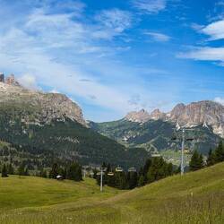 Panorama from the 'Refuge of the Owls' ... Corvara is way down there — Pralongià Plateau, Dolomiti.