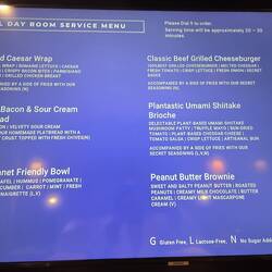 24 hr room service is available - dinner runs until 9 pm, there is no pizzeria or buffet