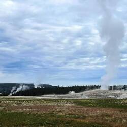 Geyser basin near Old Faithful. Cold morning, so plenty of steam.