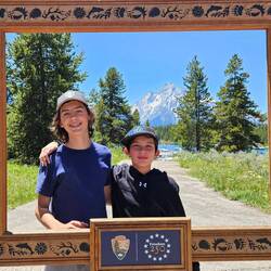 Boys in a USA 250 year celebration frame at Colter Bay