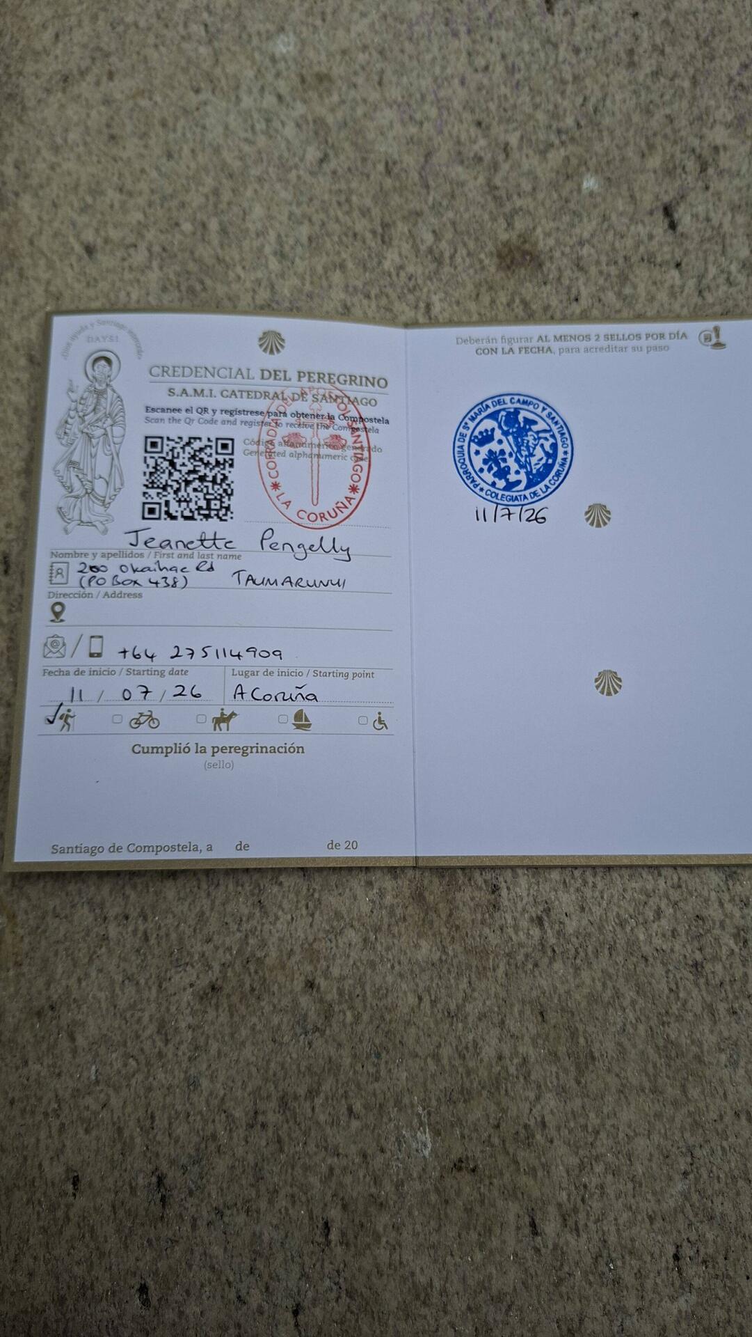 All-important 'credencial' identifying me as a pilgrim (as opposed to a tourist)