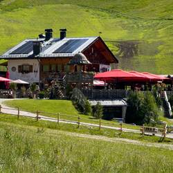 Edelweiss Hut ... not far from the mountain station — Colfosco, Italy.