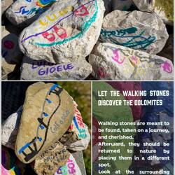 Interesting concept to take rocks for a hike ... at the valley station — Colfosco, Italy.
