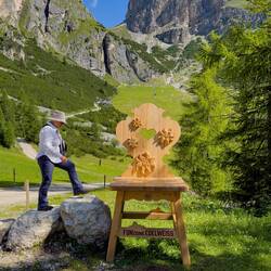 Having fun near the mountain station for the Colfosco cableway — Colfosco, Italy.