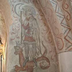Hl. König Olav auf der besiegten Midgard-Schlange des Heidentums