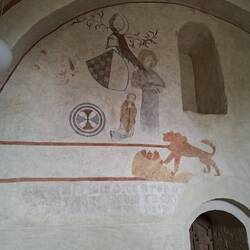 Erzbischof Finkenow plus Wappen kniend (oben) / Löwe - brüllt seine toten Jungen nach 3 Tagen wach