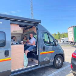 Silly faces in camper