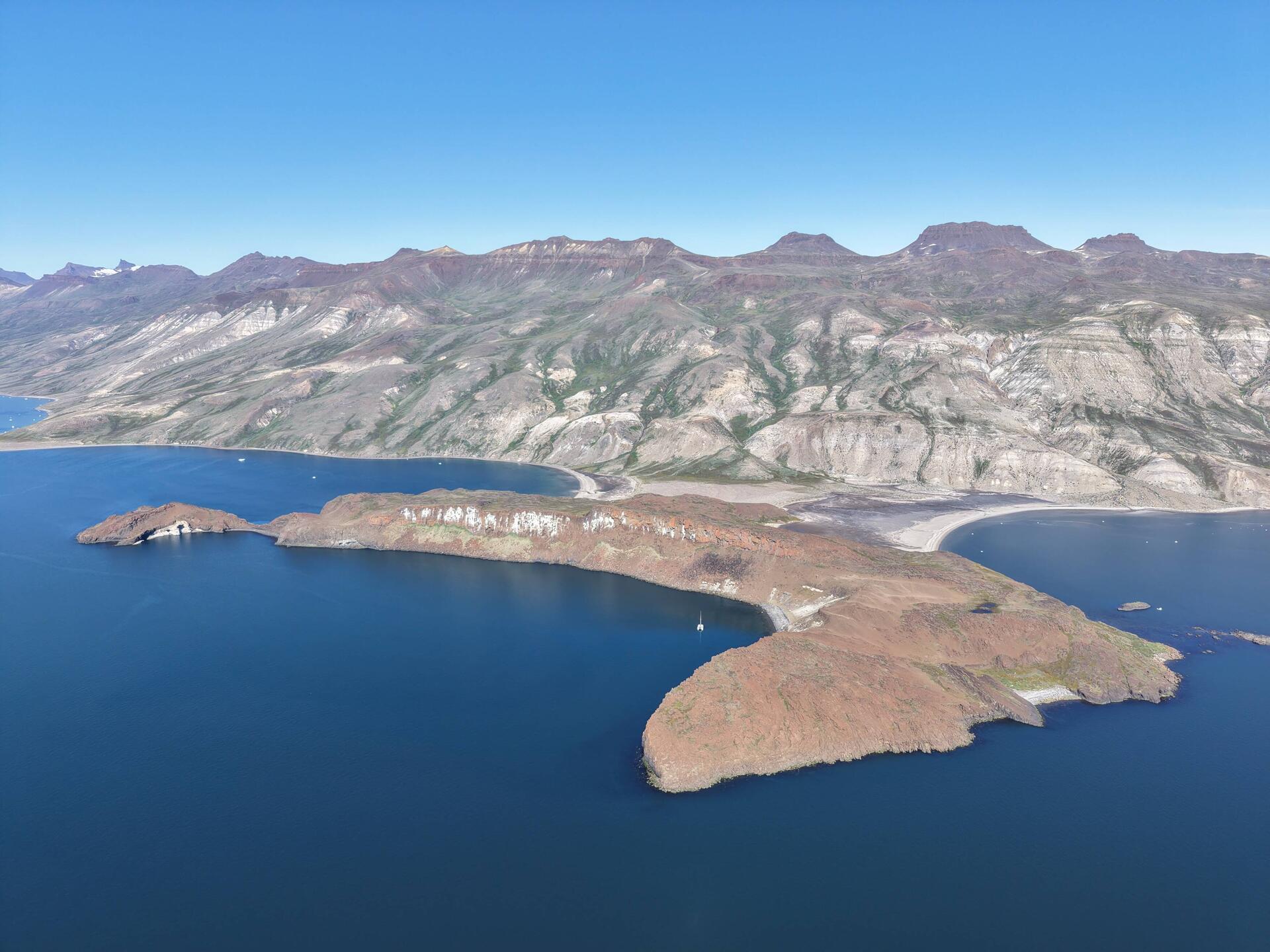Our anchorage under a wall filled with cormorants.