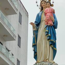 Our Lady looks over the church square