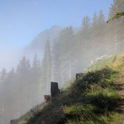 Das Tal ist noch im Nebel verhüllt.