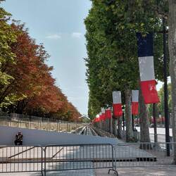 The platform seating is all set up ready for the arrival of Le Tour d'France on Sunday afternoon