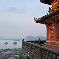 Lilz looking out across the valley from the Jade Pagoda, made from granite from India.