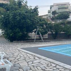 Baum mit Abendessen an Pool