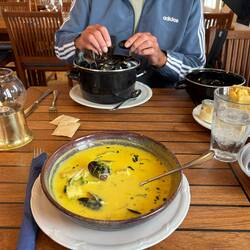 Fangfrische Muscheln und eine feine Fischsuppe gab es zum letzten Abend in Dänemark.