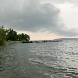 Stormy looking skies in Nicolet Bay this morning.