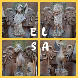 Vier Lesepulte mit den 4 Evangelisten