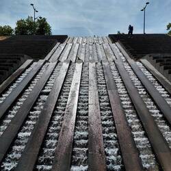 Looking up the waterfall on the way through Bercy Park