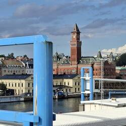 Abfahrt der Fähre, Blick zum Rathaus Helsingborg