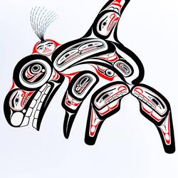 Bill Reid silk screen print; representing the killer whale; Haida symbology — MuNe, Roma.
