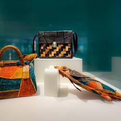 Fish waste to fashion; from Cabo Verde; bags crafted using sustainable fish leather.