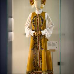 Russian peasant costume reflecting agrarian heritage & women's artistry dating to the 12th century.