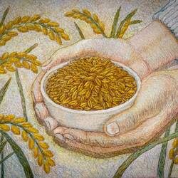 "Food in Hand, Calm in Mind" embroidery from the Hubei Province of China — MuNe, Roma.