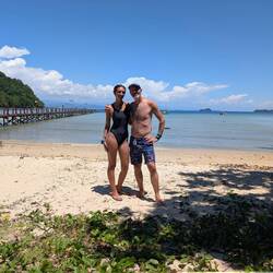 Posing by the lagoon