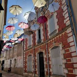 Our street is decorated with heaps of somewhat faded umbrellas