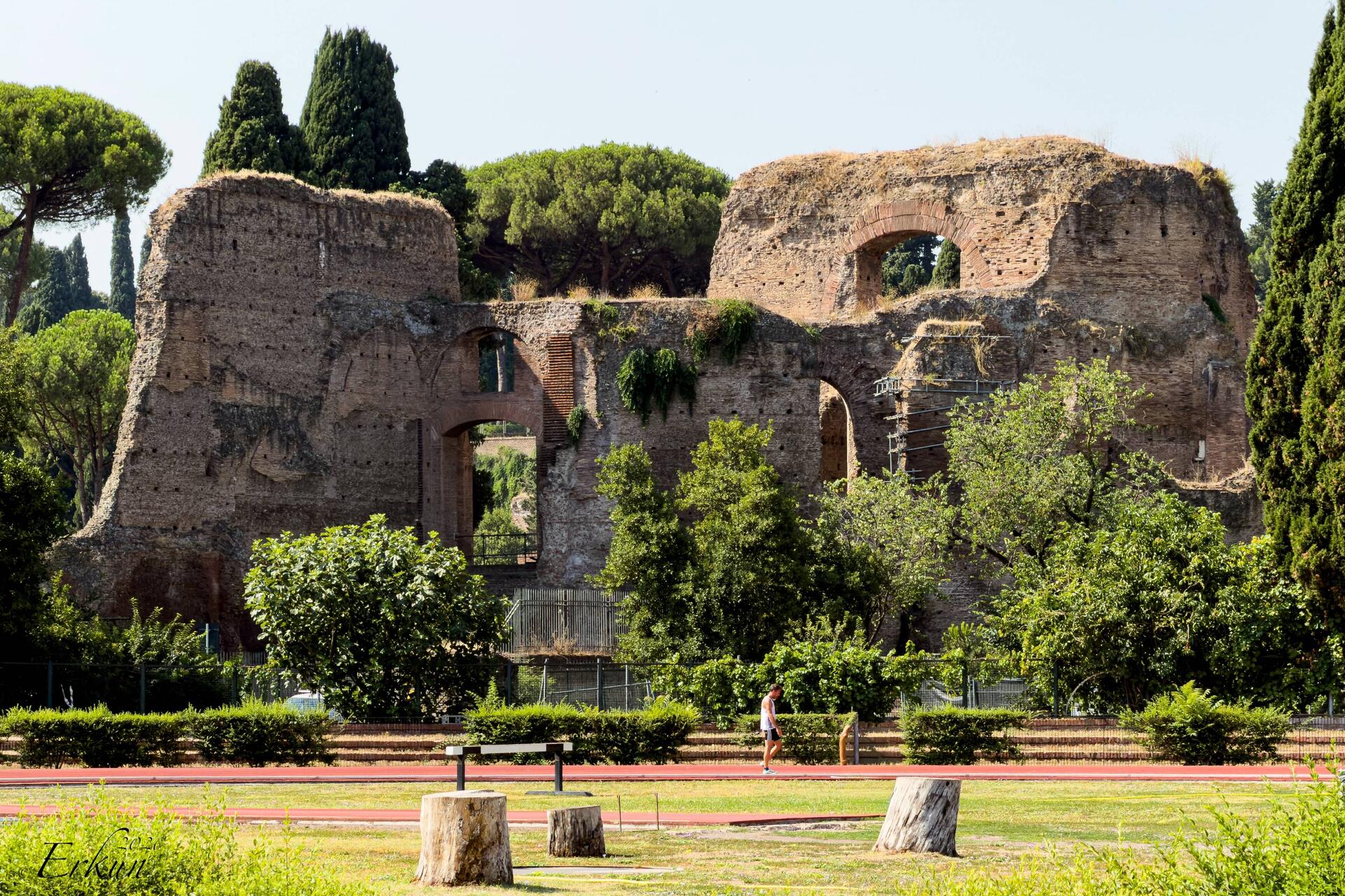 Running track near the ruins of the Baths of Caracalla — Roma, Italy.