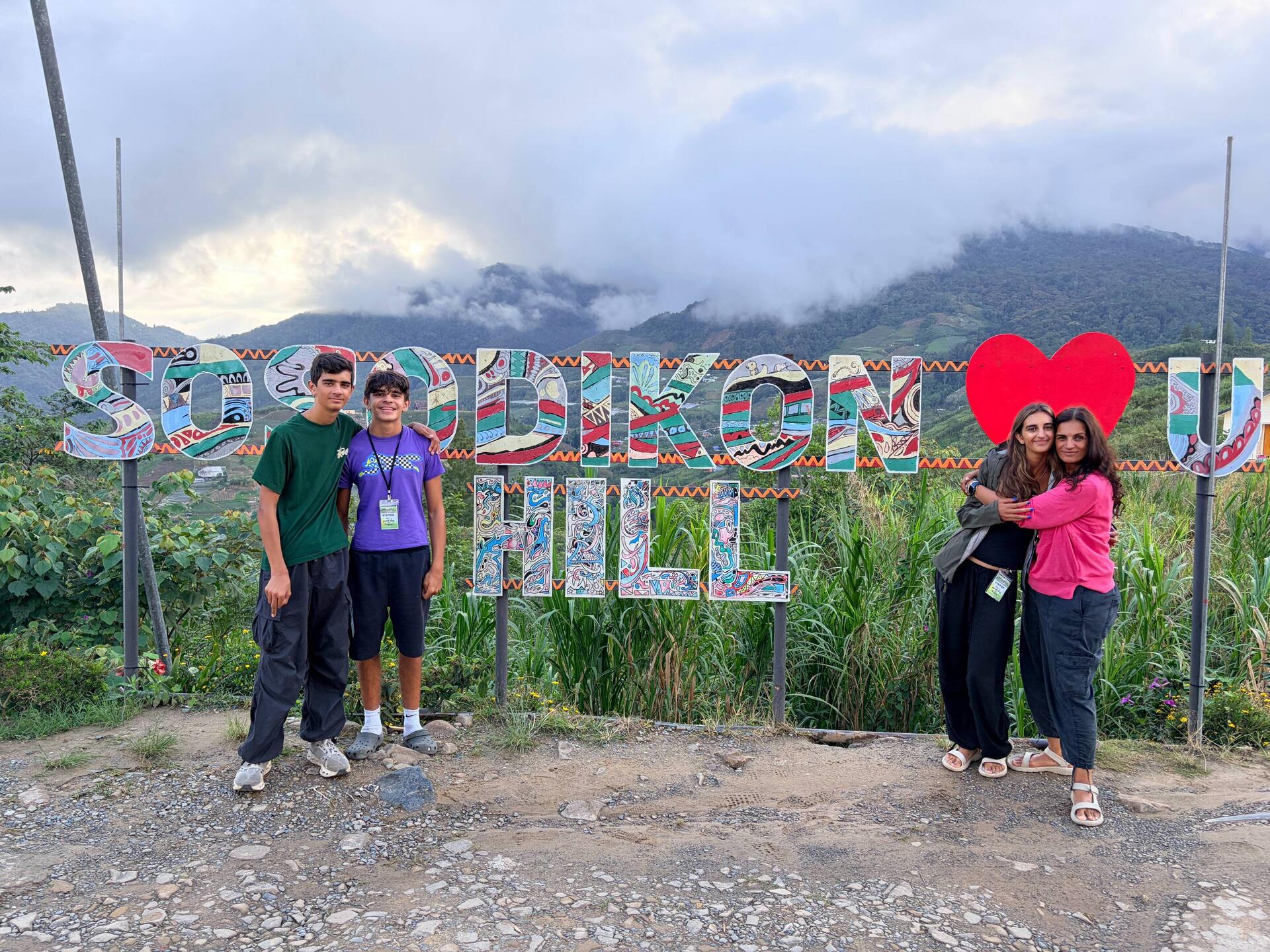 Mount Kinabalu shrouded in cloud behind us