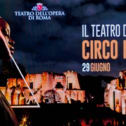 Promo of Aida on the big screen at Teatro dell’Opera di Roma at Circo Massimo — Roma, Italy.