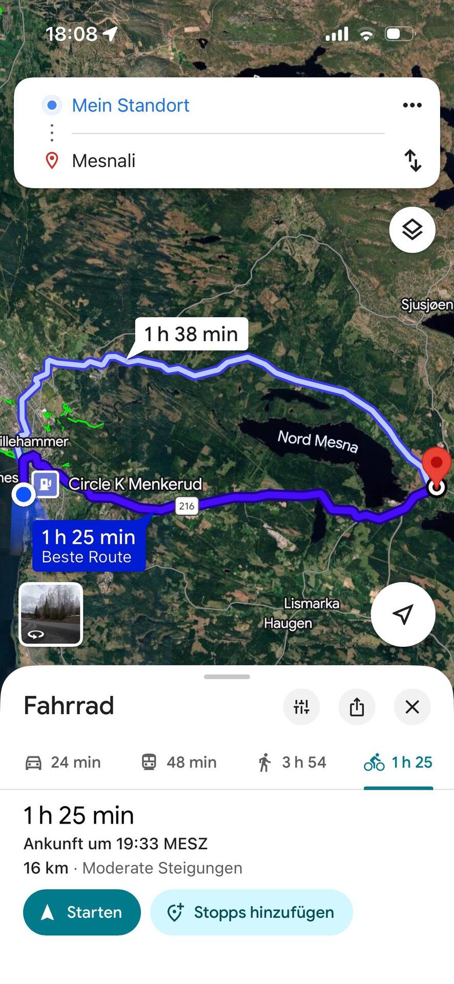 Velotour von Lillehammer nach Mesnali und zurück.