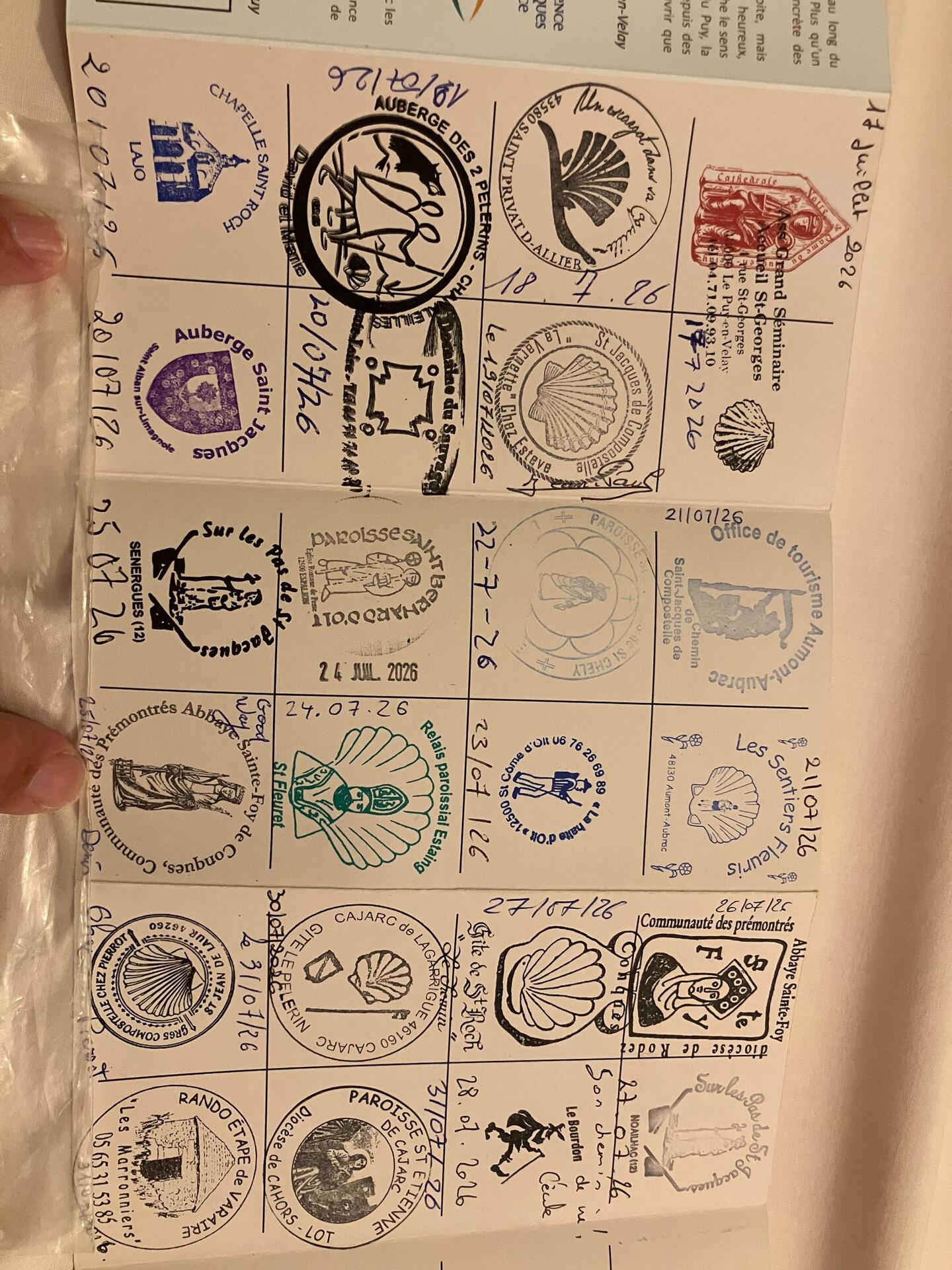 These stamps represent places are visited on the chemin.