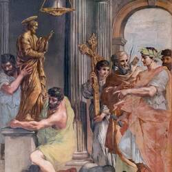Sketch for the Constantine series of tapestries ... depicting Constantine destroying pagan idols.