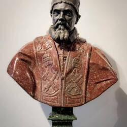 Bronze (head) and porphyry and serpentine bust of Pope Urban VIII by Gian Lorenzo Bernini (1630-31).