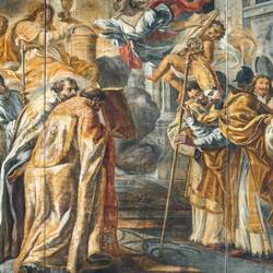 Sketch for a Barberini workshop tapestry depicting the Consecration of St. Peter's Basilica.