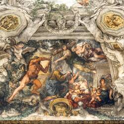 Hercules drives off the Harpies; Justice & Plenty aid the beggars ... "Triumph of Divine Providence"