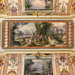 Frescoed ceiling with pastoral scene in the central medallion ... Palazzo Barberini — Roma, Italy.