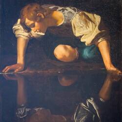 "Narcissus" attributed to Caravaggio (1597-98) ... National Gallery of Antique Art — Roma, Italy.