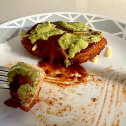 Schnitzel, cheese, Smokey bbq, and avo