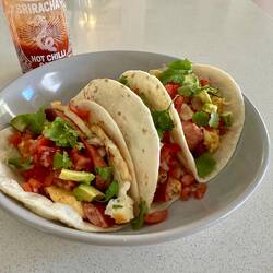 Breakfast Taco with kransky, halloumi and scrambled eggs