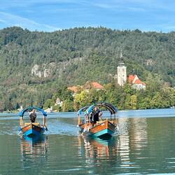 Traditional Pletna boats.