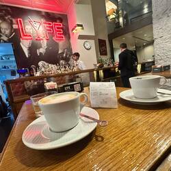 First coffee.