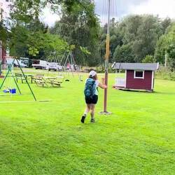 Parents swinging