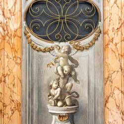 Niche with a putti fresco background in the First Gallery... by Ginesio del Barba — Palazzo Corsini.
