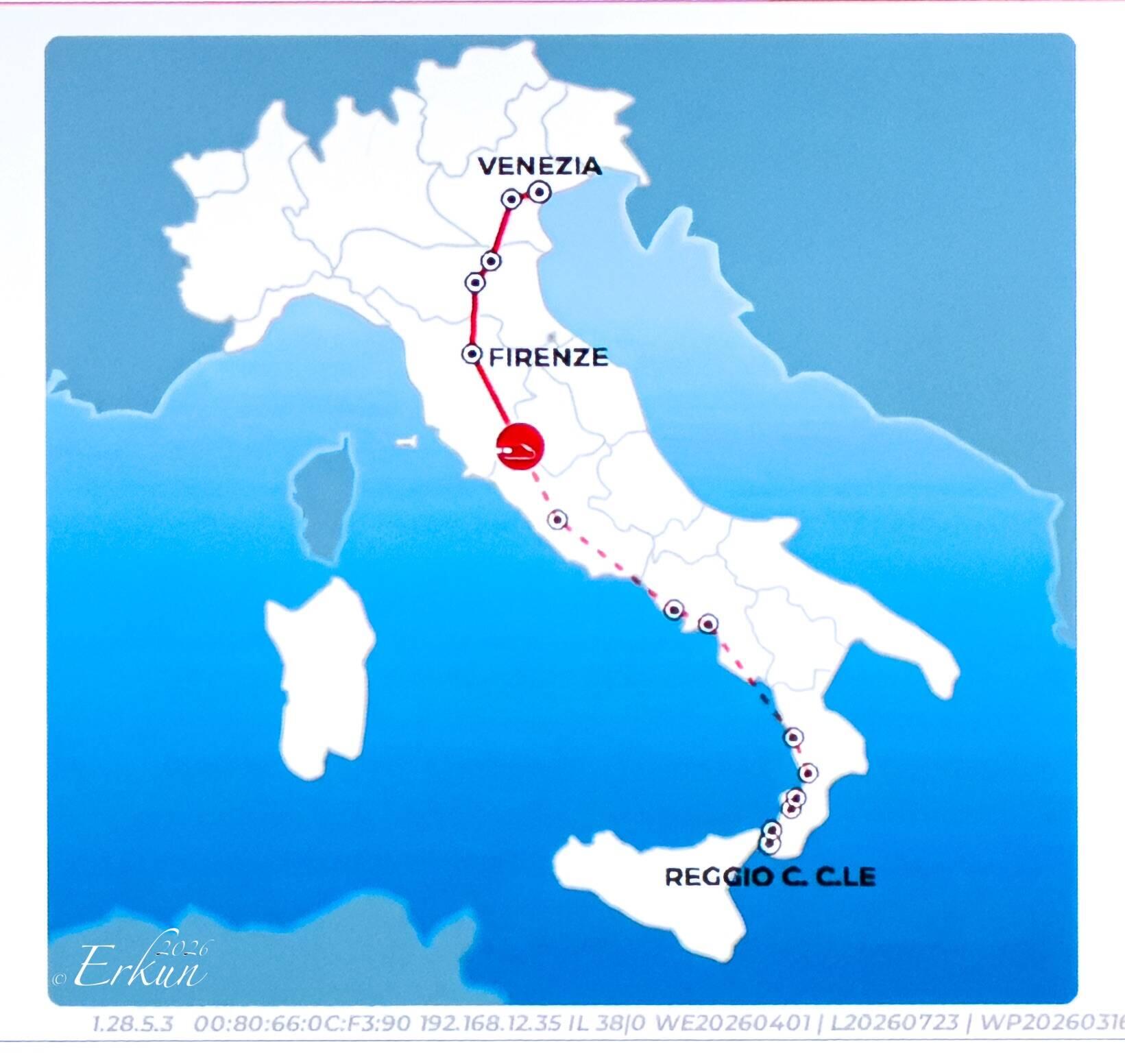 Traveling a different, shorter route back to Bologna aboard Frecciarossa.