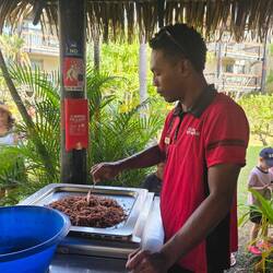 Making caramelized coconut. Delicious!