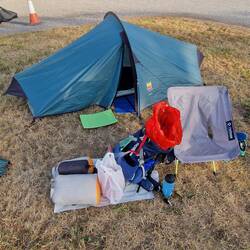 How I layout kit when striking camp. Everything laid out on a poly bag after emptying tent.