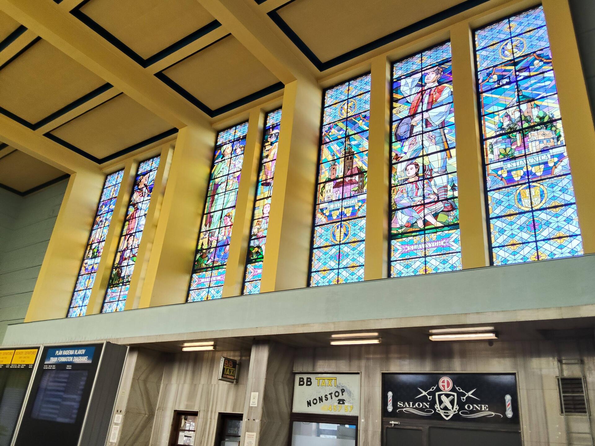 Stained glass windows in the train station